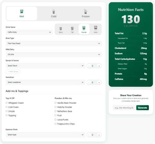 Guide on how to use Starbucks calorie calculator for custom drink nutrition